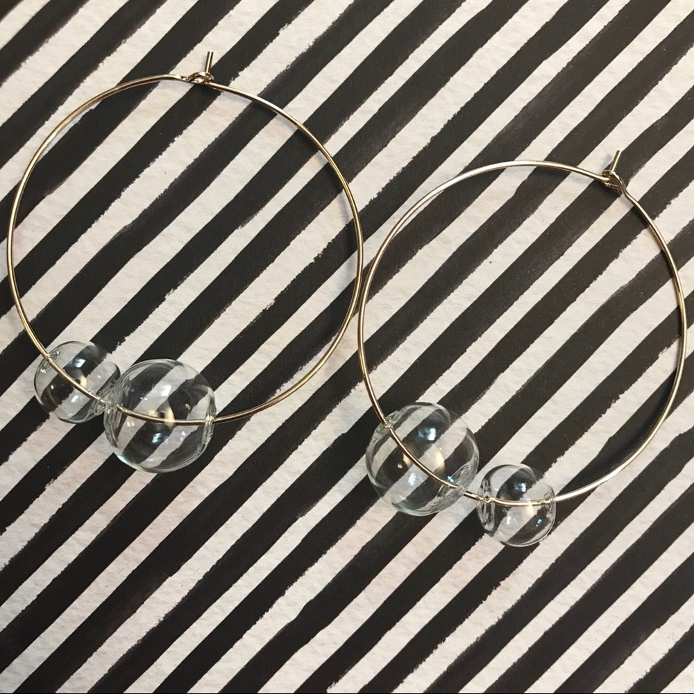 🔶 NWOT Boho Artsy Gold Tone Bubble Hoop Earrings - Picture 3 of 4